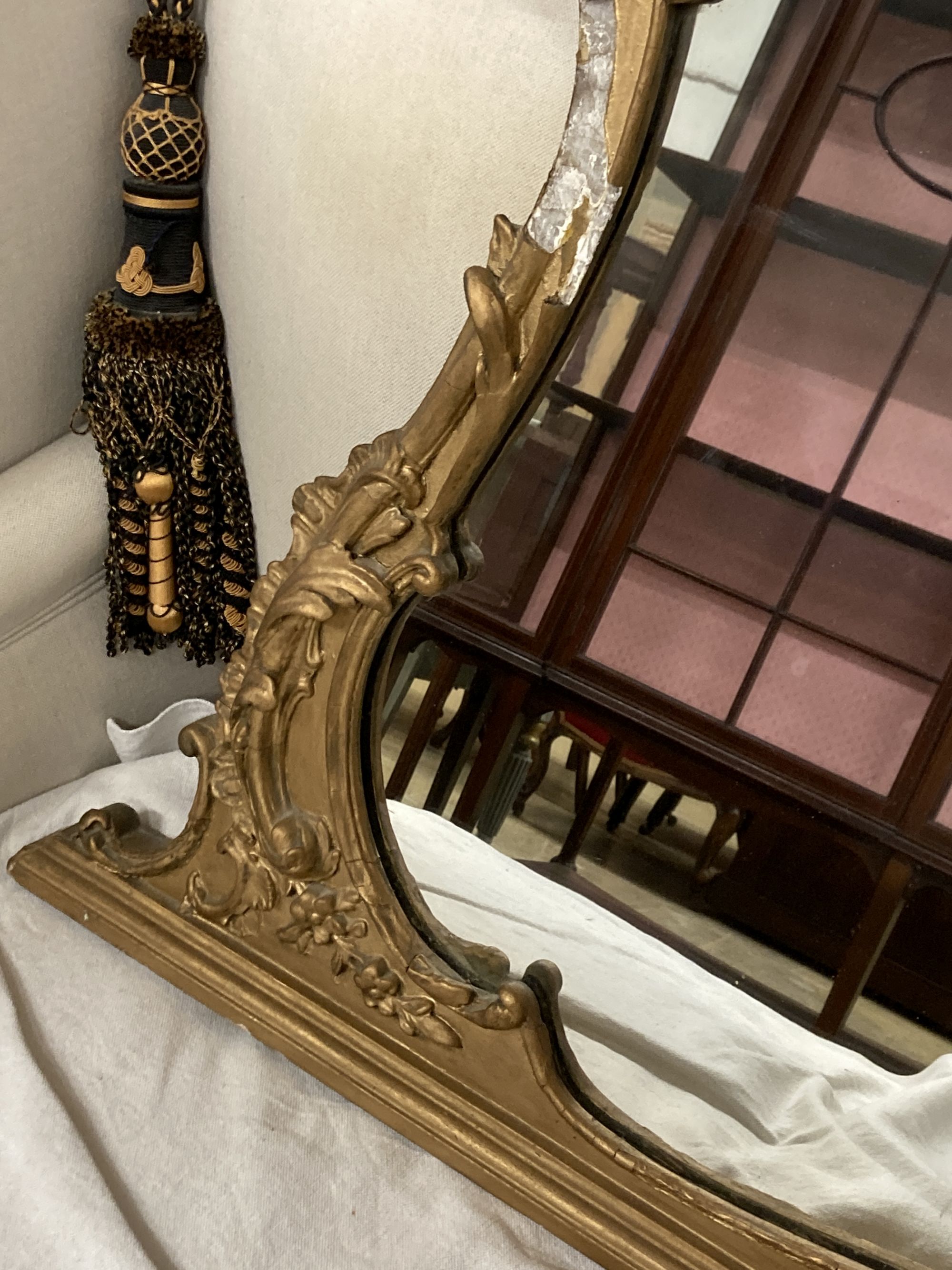 A late Victorian giltwood and gesso overmantel mirror, width 108cm, height 115cm